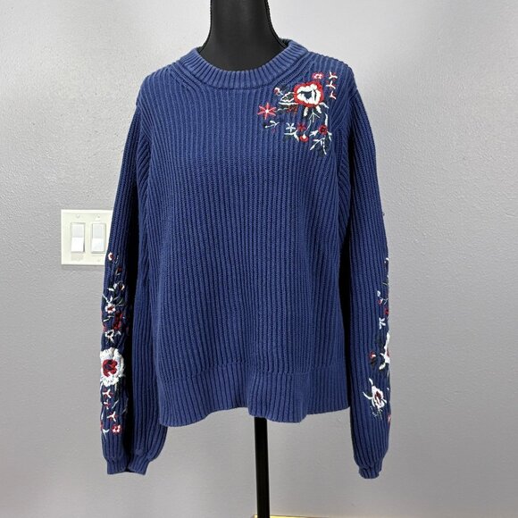Lucky Brand Sweaters - Lucky Brand Blue Sweater w/ Floral embroidered designs